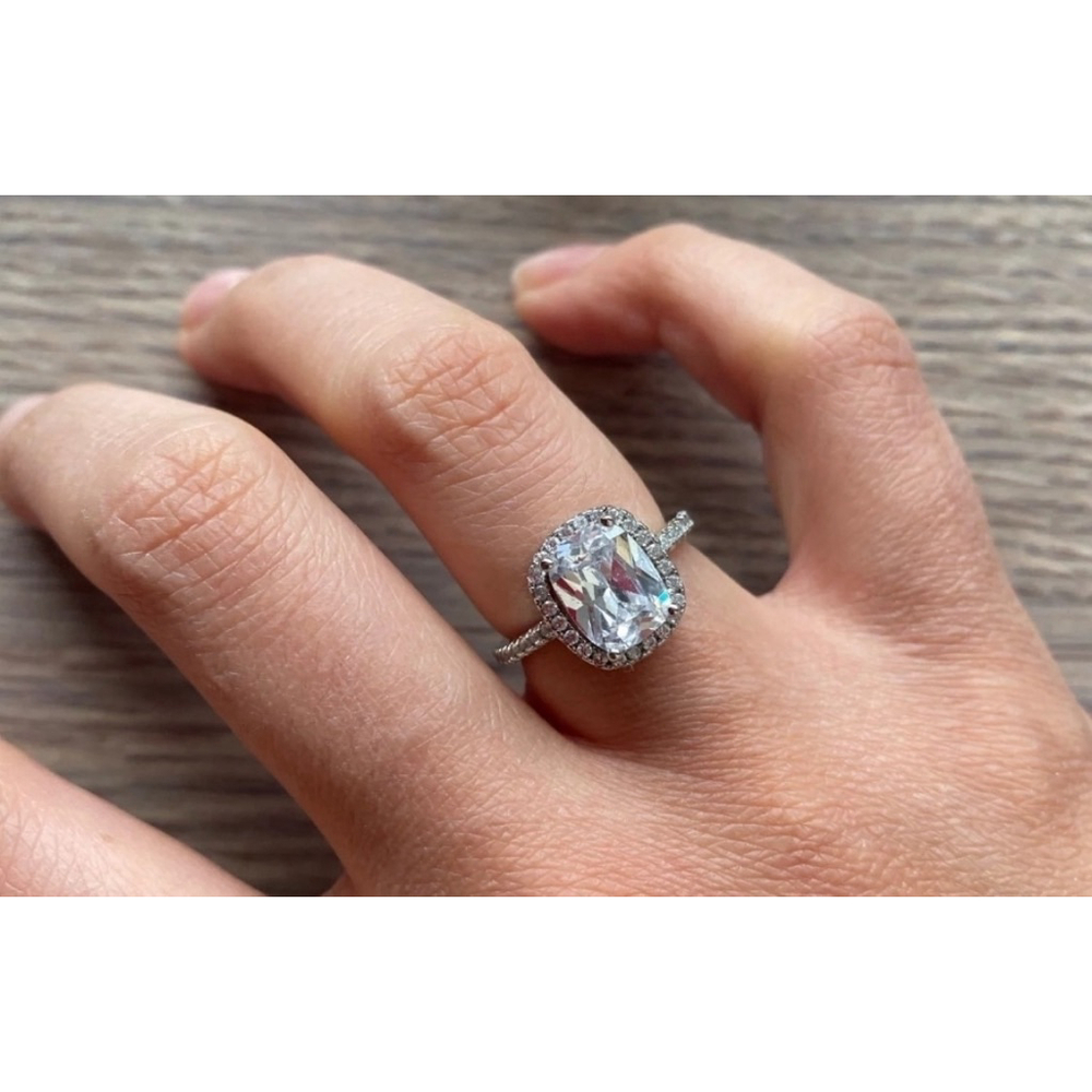 6ct Cushion Cut Halo Engagement Ring | 925 Sterling Silver Platinum - Picture 5 of 16
